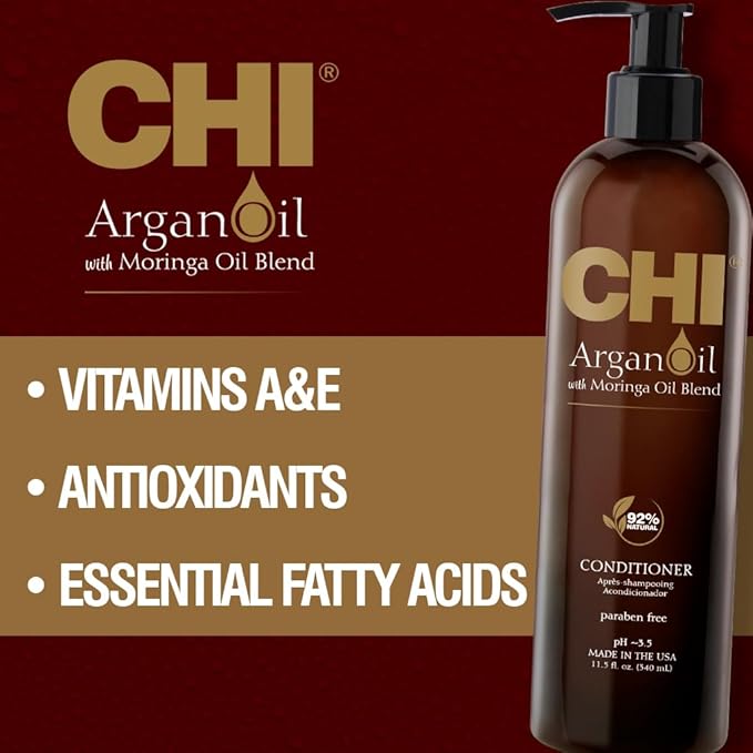 CHI Argan Oil Conditioner, Replenishes Hair Moisture, Enhances Strength & Helps Protect Against Damage, Sulfate, Paraben, & Cruelty-Free, 11.5 Oz