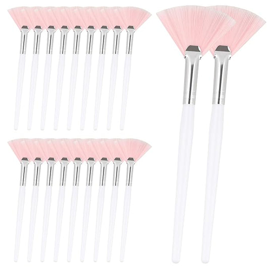20 Pcs Pink Facial Fan Brushes Soft Mask Applicator Brush Set Esthetician Makeup Beauty Tool for Mud, Cream, Glycolic Peel, Chemical Peels
