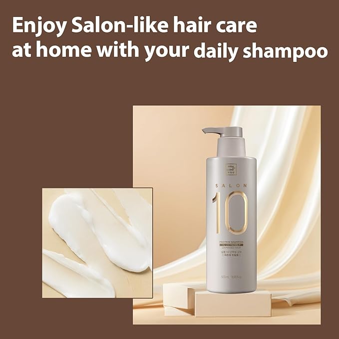 Mise En Scene 𝗦𝗮𝗹𝗼𝗻 𝟭𝟬 Protein Shampoo for Severe Damaged Hair - Low porosity Hair Product, Korean HairPerfume Shampoo, 10-Sec Protein Clinic, Moisturizing & Restoring, 16.9 Fl. Oz. (500ml)