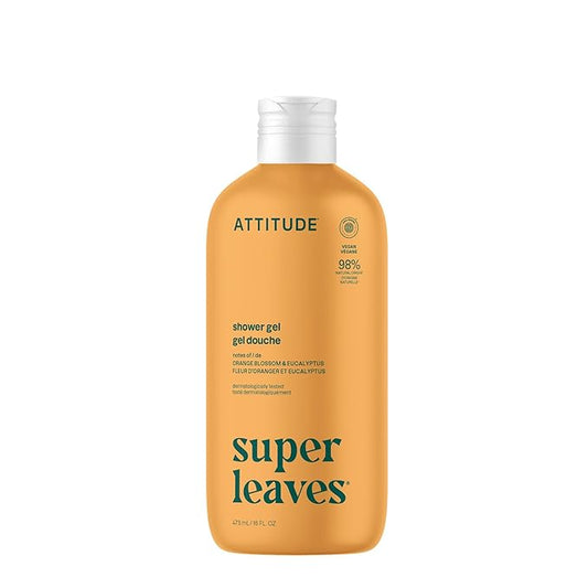 ATTITUDE Body Wash, EWG Verified Shower Gel, Dermatologically Tested, Plant and Mineral-Based, Vegan Personal Care Products, Orange Leaves, 16 Fl Oz