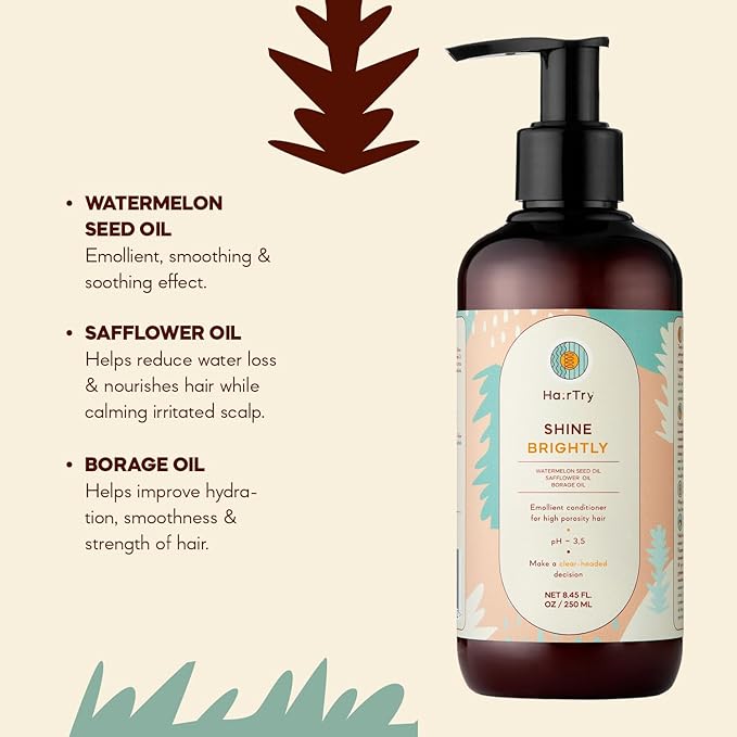 HairTry - Shine Brightly Emollient Conditioner for High-Porosity Hair – Nourishing Watermelon Seed Oil – Rejuvenating Borage Seed Oil – Net 5.88 Fl. Oz/ 250 ml