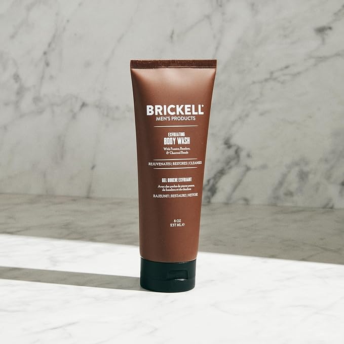 Brickell Men's Exfoliating Body Wash, Natural and Organic Body Scrub and Gel Wash to Cleanse and Reveal Fresh, Clear Skin, 8 Ounce, Scented (Fresh Mint, 8 oz)