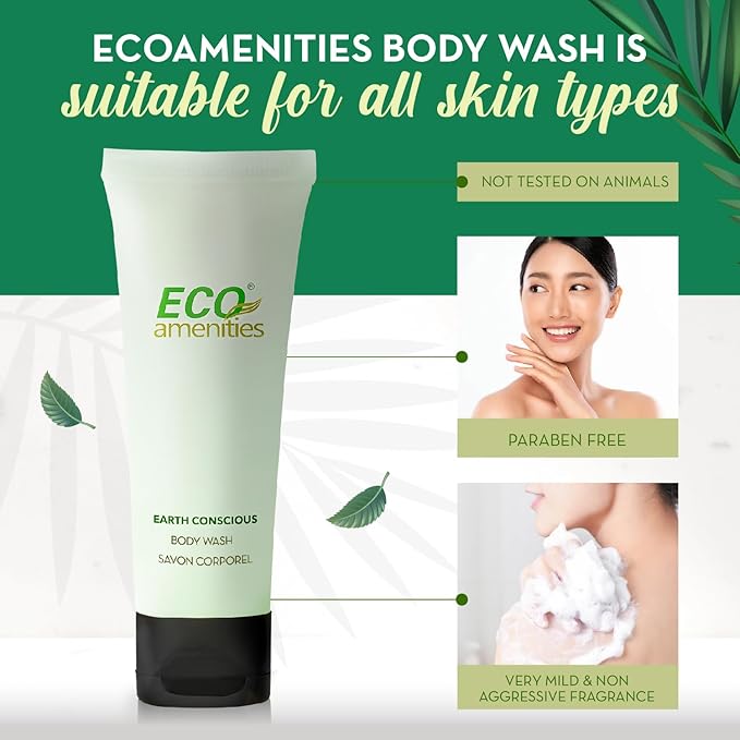 ECO amenities Hotel Body Wash - 0.75 fl oz, 72 Pack, Green Tea - TSA Approved Travel Shower Gel Leak-Proof - Cruelty-Free & Eco-Friendly Mini Toiletries - Bulk Unisex Body Wash