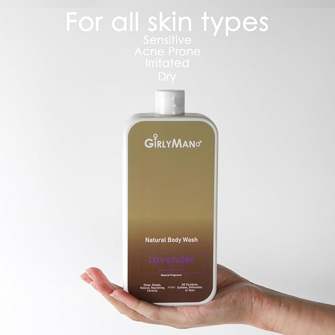 GirlyMan Natural Body Wash - Made with Olive Oil & Aloe Extract, No Artificial Fragrance, PH Balanced, Gentle Formula, Nourishing Ingredients, Family Owned (Lavender)