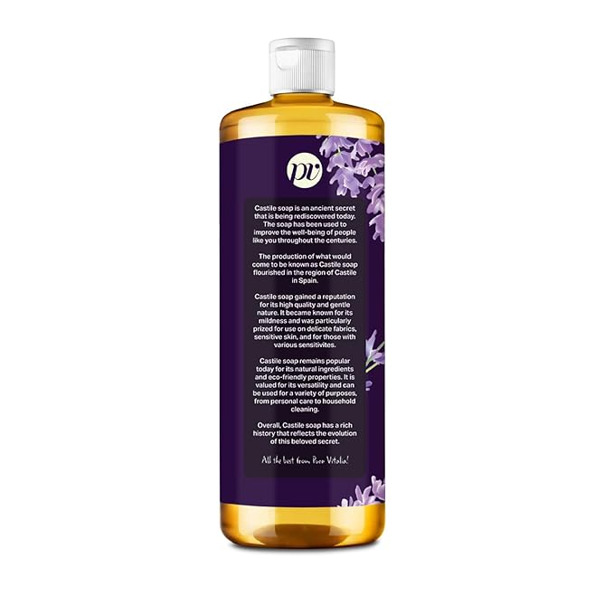 Lavender Organic Castile Soap | Body Wash & Cleanser for Face & Hands | Biodegradable, Eco-Friendly, Palm Oil Free, Vegan & Gentle | Made with 6 Natural Ingredients - 16 oz