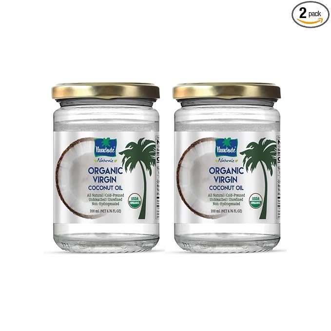 Parachute Naturalz Organic Virgin Coconut Oil | Cooking, Hair, Body Oil & Pulling | Cold Pressed | Unrefined | Unbleached | MCT Oil | USDA Certified | 6.7 fl.oz | Pack of 2 | Glass Jar