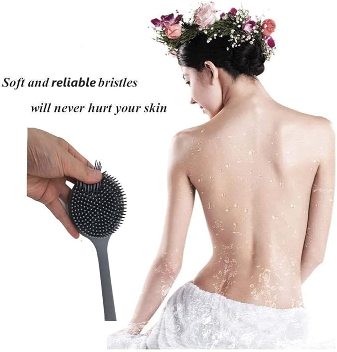 Silicone Body Scrubber - Long Handle Back Scrubber, Shower Exfoliator