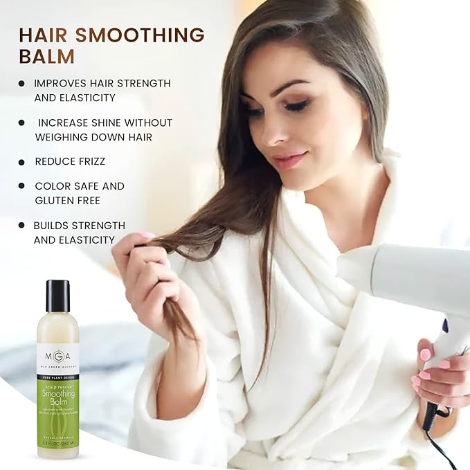MGA Vegan Hair Smoothing Balm - Scalp Rescue Organic Formula with Keratin Repairs Rough Hair | Hair Care Product with Argan Oil for Men & Women Strengthens & Add Shine to Hair, Synthetic Free 8.8 FLOz