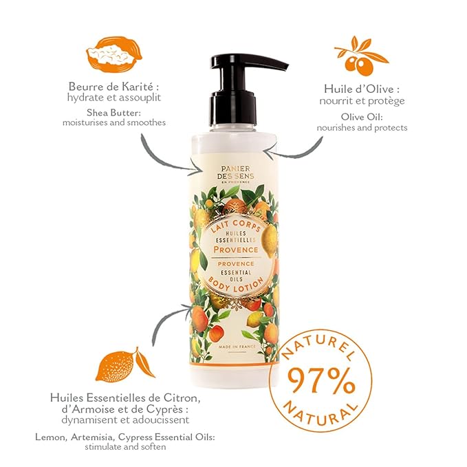 Panier des Sens – Provence Hand & Body Lotion for Dry Skin - Hydrating Body Cream for Women - Nourishing Fluid Body Moisturizer Shea Butter & Olive Oil - 97% Natural Ingredients Body Care - 8.45 Floz