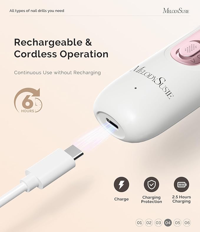 MelodySusie Professional Manicure Pedicure Kit,8-in-1 Electric Nail Drill Set with 5 Speeds,Rechargeable Cordless E-File with 360° LED Light,Perfect Hand Foot Care Trimmer Polish Tools - PC760G