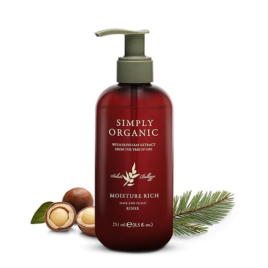 SIMPLY ORGANIC Moisturizing Deep Conditioner Scalp Rinse Made in Italy, All Natural Cruelty Free Hair Care for Women & Men with Shea Butter & Olive Leaf Extract, 251ml/8.5floz, MOISTURE RICH