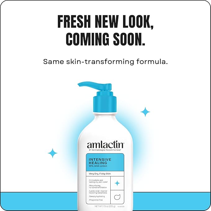 AmLactin Intensive Healing Body Lotion for Dry Skin, 7.9 oz Pump Bottle, 2-in-1 Exfoliator and Moisturizer with Ceramides and 15% Lactic Acid for 24-Hour Relief from Dry Skin (Packaging May Vary)