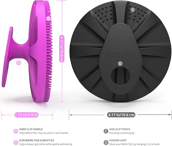 Silicone Body Scrubber 2 Pack, Gentle Bristles Shower Bath Brush, Lather Nicely, Soft Massage Body, More Hygienic Than Loofah, Gentle Exfoliating for Sensitive Skin, Purple+Black