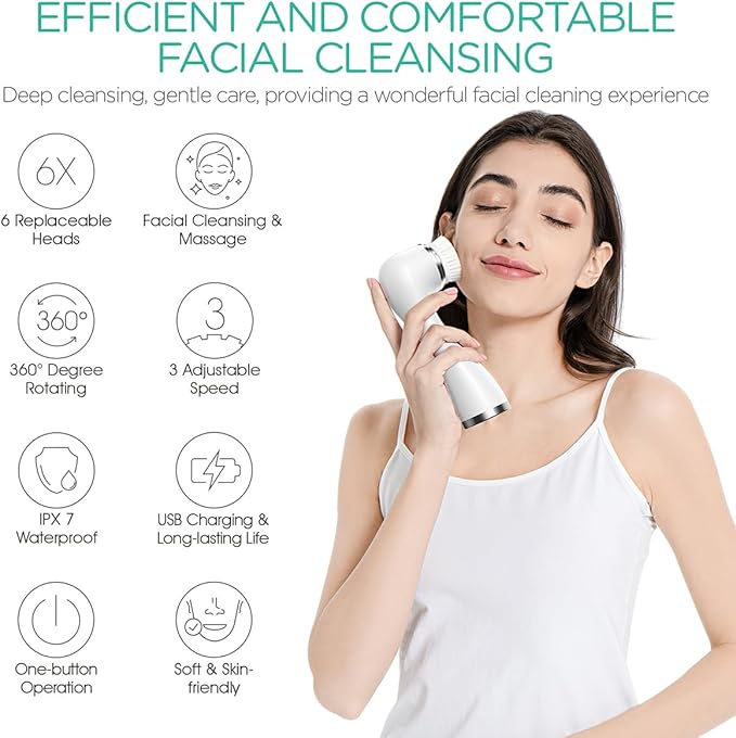VOYOR Facial Cleansing Brush Electric for Deep Skin Cleansing Face Scrubber Rechargeable for Exfoliating and Removing Blackhead Spin Face Brush for Massaging, Remove Makeup Facial Brush FB101