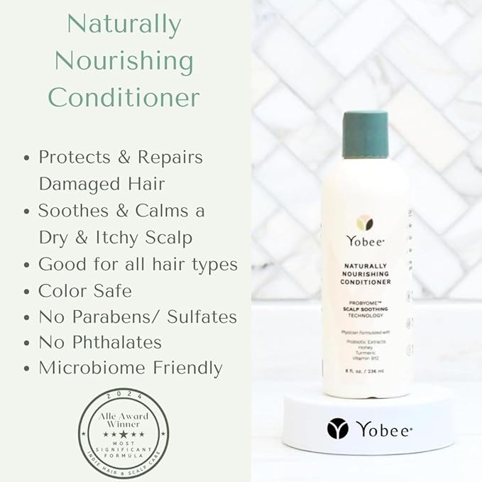Yobee Naturally Nourishing Hair Conditioner - Dry, Itchy Scalp & Dandruff Relief - Hydrating w/Probiotic extracts, Honey, Turmeric, Vitamin B12, Coconut & Avocado Oil - Adults and Children (2)