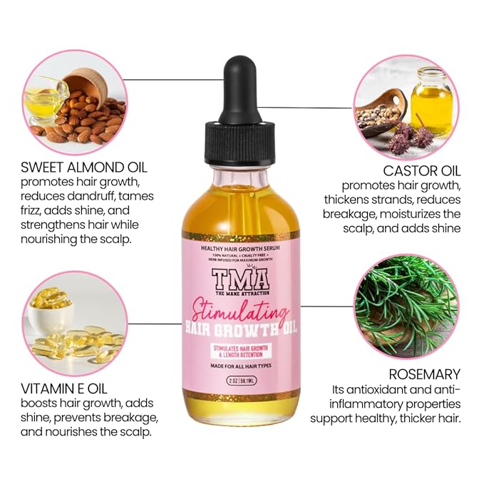 The Mane Attraction Hair Oil for All Hair Types, Infused with Rosemary Oil, Castor Oil & Black Seed Oil - Stimulating Hair Growth, Seals in Moisture, Soothes Irritated Scalp. Mini, 2oz
