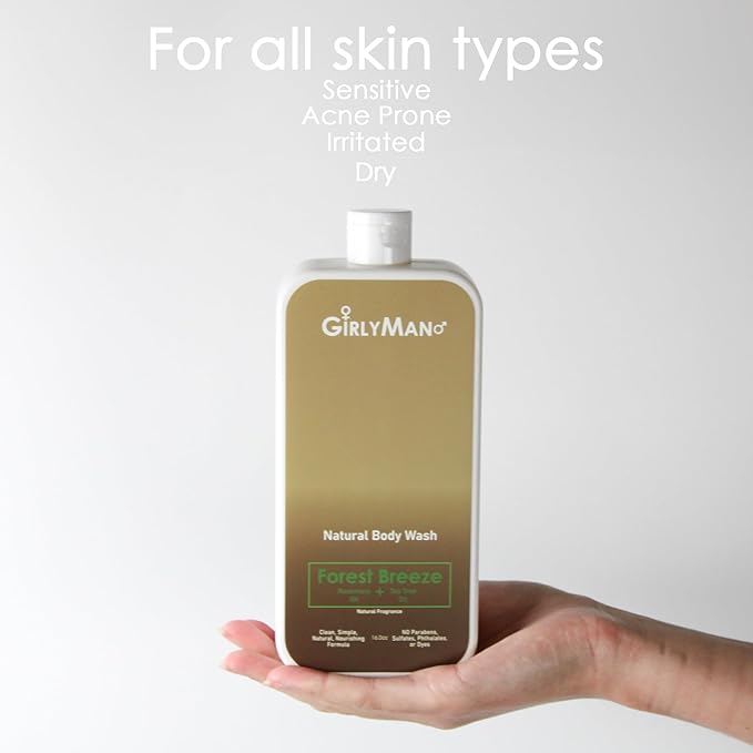 GirlyMan Natural Body Wash - Made with Olive Oil & Aloe Extract, No Artificial Fragrance, PH Balanced, Gentle Formula, Nourishing Ingredients, Family Owned (Rosemary Tea Tree)