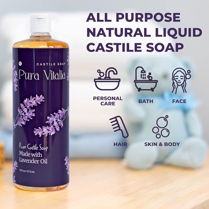 Lavender Organic Castile Soap | Body Wash & Cleanser for Face & Hands | Biodegradable, Eco-Friendly, Palm Oil Free, Vegan & Gentle | Made with 6 Natural Ingredients - 16 oz