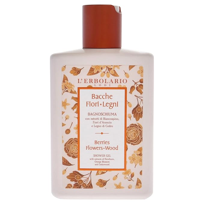 L'Erbolario Shower Gel – Moisturizing Body Wash with Cedarwood for All Skin Types - Body Soap with Botanical Extracts – Berries Flowers Wood - 8.4 oz