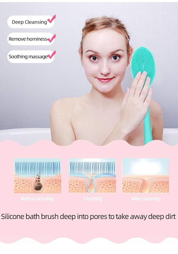 Loofah Exfoliating Body Scrubber 2 in 1 Face and Body Silicone Scrubber - Silicone Shower Brush Bath Sponge Loofa Pink