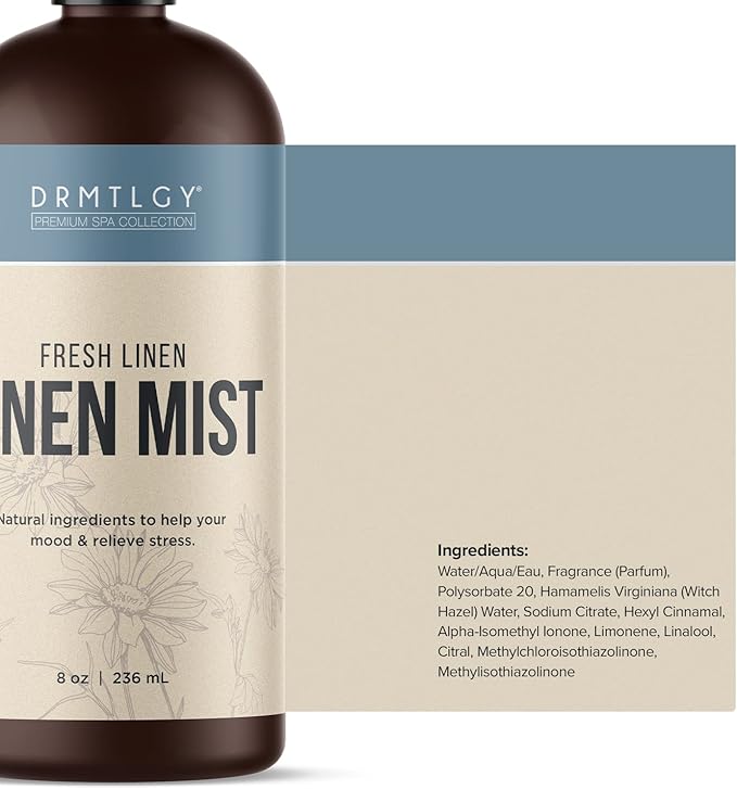DRMTLGY Natural Fresh Linen Mist and Room Spray - Pure Essential Oils for a Pillow Spray, Linen Mist, and Fabric Spray - Aromatherapy Spray for Relaxation and Sleep, 8 oz