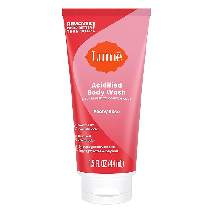 Lume Acidified Body Wash 5 Pack Minis - 24 Hour Odor Control - Moisturizing Formulated Without SLS & Parabens - 1.5 ounce Tubes (Clean Tangerine, Lavender Sage, Peony Rose, Toasted Coconut, Unscented)