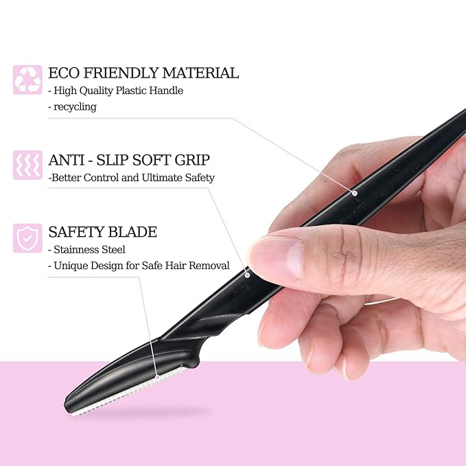 40pcs Eyebrow Razor for Women, Face Shaver Kit Dermaplaning Tool for Peach Fuzz Removal, Stainless Steel Blades with Protective Covers | Eyebrow Trimmer, Facial Hair Removal(Black White Brown)