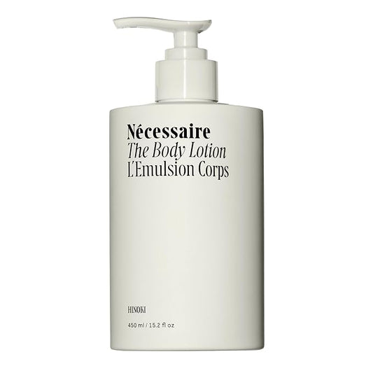 Nécessaire The Body Lotion with Pump. Hinoki. Multi-Peptide Firming Lotion to Moisturize, Firm, Strengthen. 2.5% Niacinamide, Vitamin C/E + Omega 6/9. 450ml / 15.2 fl oz