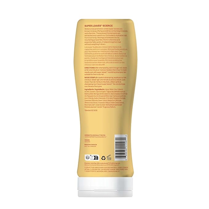 ATTITUDE Nourishing Conditioner for Curly Hair with Moringa Oil, Vegan and Naturally Derived, 3a, 3b, 3c Curl Type, Provides Lightweight Moisture to Curls, 16 Fl Oz