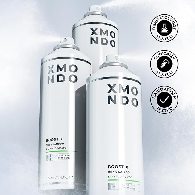 XMONDO Hair BOOST X Dry Shampoo, Zero Residue, Formulated with Saw Palmetto to Promote Scalp Care, Clinically Tested, Dermatologist Tested, Talc-free, Benzene-free, Free of aluminum starch, 5 oz