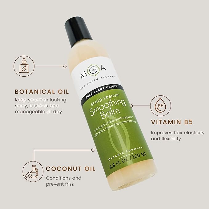 MGA Vegan Hair Smoothing Balm - Scalp Rescue Organic Formula with Keratin Repairs Rough Hair | Hair Care Product with Argan Oil for Men & Women Strengthens & Add Shine to Hair, Synthetic Free 8.8 FLOz