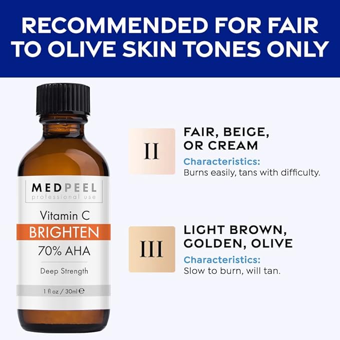 MedPeel 70% AHA & Vitamin C Brightening Essential Peel Kit, Includes Peel, Prep, Neutralizer, Deep Strength Professional Grade Chemical Face Peel, Reduces Age Spots, 1oz/30ml (Kit of 3)