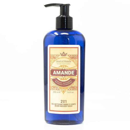 All in One Body and Beard Wash, Hair Shampoo & Body Wash - Enriched with Aloe Vera, Vitamin B5, Oat Proteins for Complete Beard & Body Care, Conditions, Hydrates & Softens Hair - Amande 228 g (8oz)