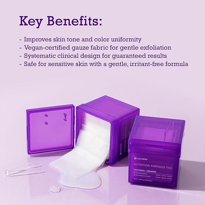 LEADERS Nutrition Ampoule Toner Pad - Deep Nourishing Hydrating for Glowing Skin | Vegan-Certified | Korean Skincare 60 Pads x 150ml