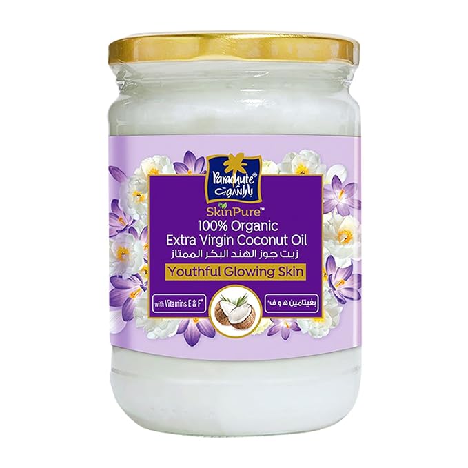 Parachute Advansed SkinPure 100% Organic Extra Virgin Coconut Oil with Vitamin E & F |Face & Body Oil Moisturizer| For Youthful, Glowing Skin| Evens Skin Tone| Cold Pressed | 6.7 fl.oz | Glass Jar