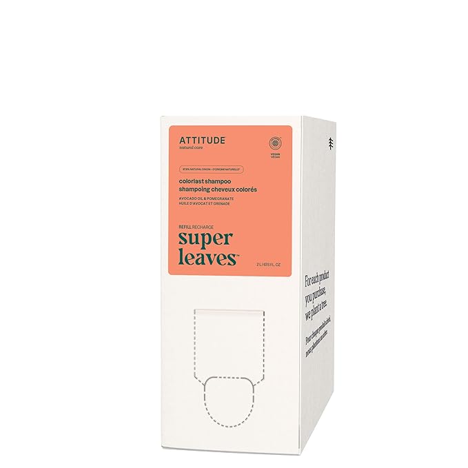 ATTITUDE Colorlast Hair Shampoo, EWG Verified, For Color Treated Hair, Protects Color, Naturally Derived Ingredients, Vegan and Plant Based, Avocado Oil and Pomegranate, Bulk Refill, 67.6 Fl Oz