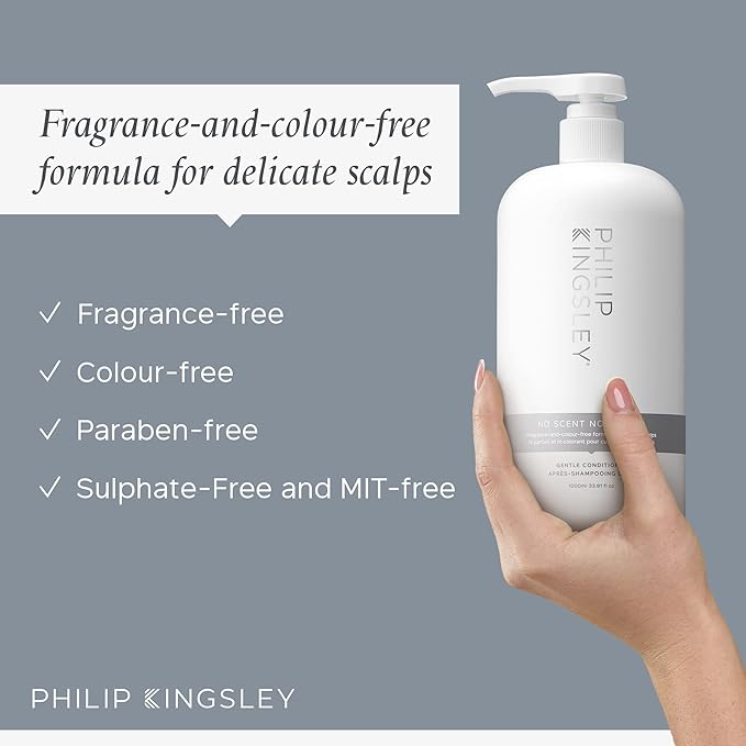 PHILIP KINGSLEY No Scent No color Conditioner for Sensitive Scalps Nourishing Gentle Conditioning Sulfate-Free Fragrance-Free Color-Free Smooths Frizz Control Detangles Adds Shine, 33.8 oz