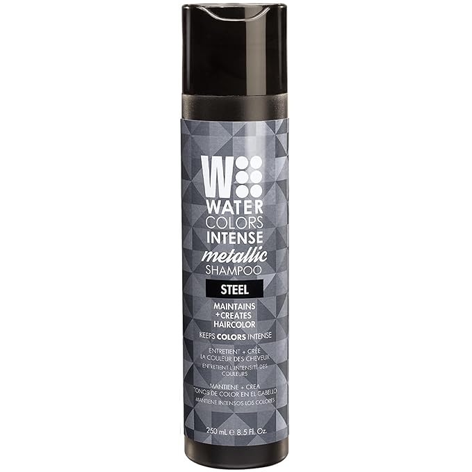Watercolors INTENSE METALLIC Semi Permanet Color Depositing Shampoo-Sulfate & Paraben Free to Maintain & Enhance Hair Color 8 fl oz - STEEL