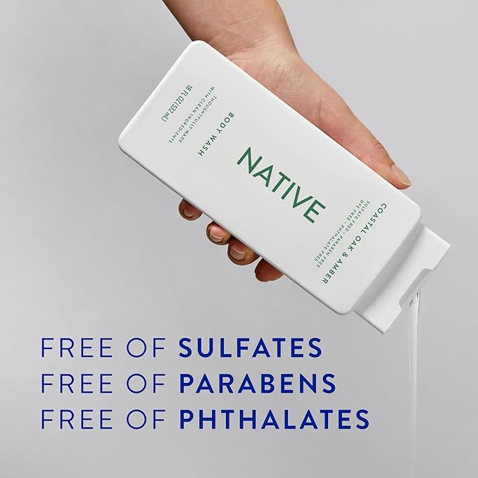 Native Body Wash Contains Naturally Derived Ingredients | For Women & Men, Sulfate, Paraben, & Dye Free Leaving Skin Soft and Hydrating | Coastal Oak & Amber 18 oz - 2 Pk