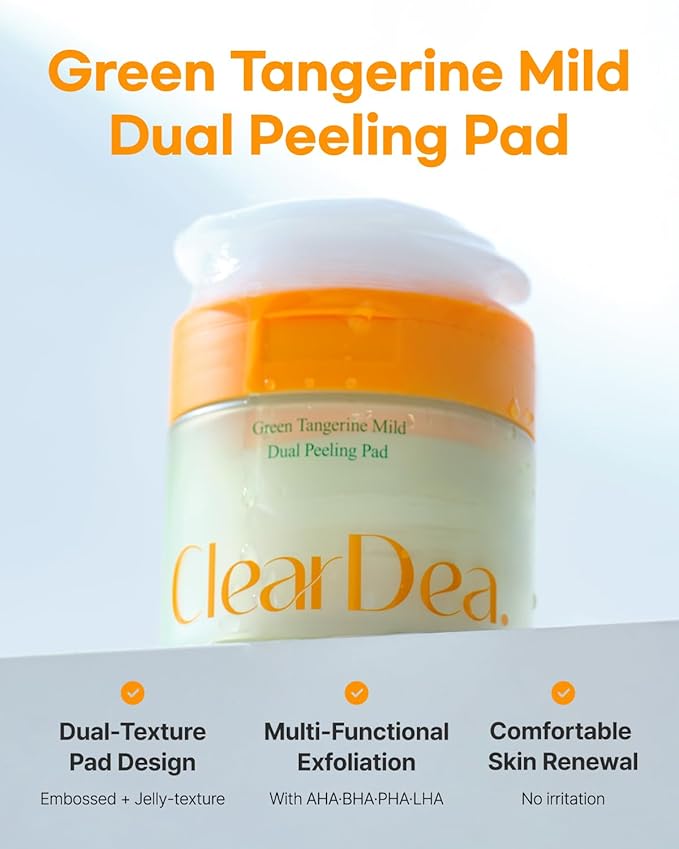 Green Tangerine Dual Peeling Pad – Korean Exfoliating Toner Pads with 4HA Complex, Jeju Citrus Vinegar, Oil Control, Dual-Sided Texture, Hydrating & Smoothing, 50 Pads