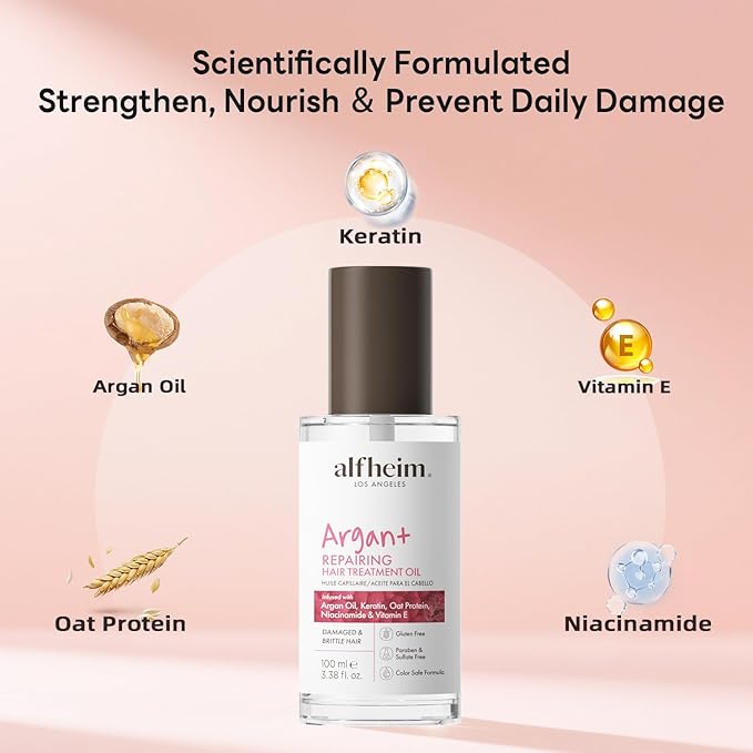 ALFHEIM Argan Repairing Hair Oil | Restores Strength & Shine Protects Against Environmental | Damage Lightweight Nourishment for Damaged & Color-Treated Hair | Paraben & Sulfate-Free | 3.38 fl.oz
