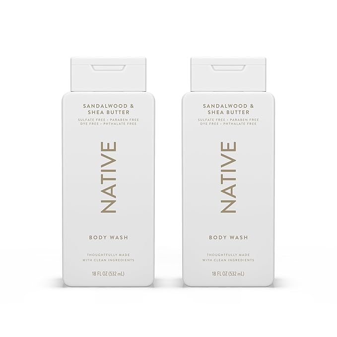 Native Body Wash Contains Naturally Derived Ingredients | For Women & Men, Sulfate, Paraben, & Dye Free Leaving Skin Soft and Hydrating | Sandalwood & Shea Butter 18 oz - 2 Pk