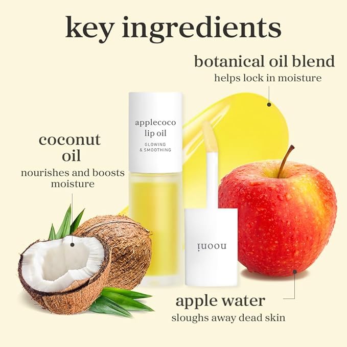 NOONI Korean Lip Oil - Applecoco | Lip Stain, Gift, Long-Lasting, Moisturizing, Plumping, Revitalizing for Dry Lips, Waterproof, No Peel Off, Korean Lip Tint, Clear Lips, Mother's Day, 0.12 Fl Oz