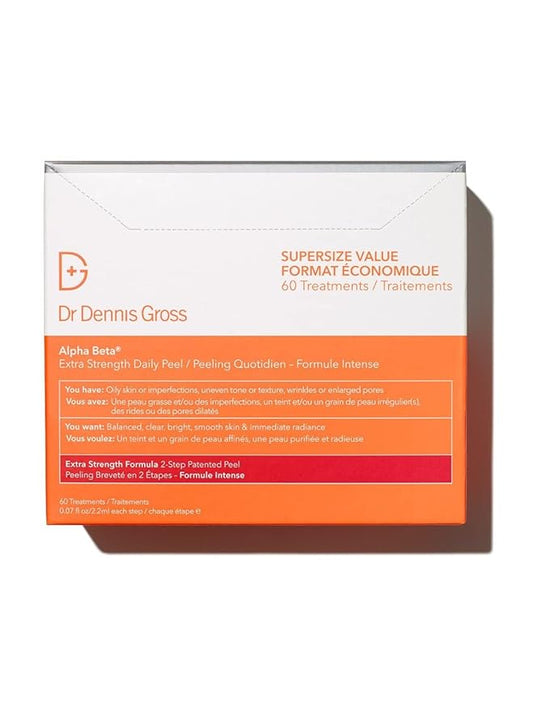 Dr. Dennis Gross Alpha Beta Extra Strength Daily Peel – 2-Step Exfoliating Pads for Enhanced Anti-Aging, Smoother Skin, and Radiant Complexion, 60 Treatments