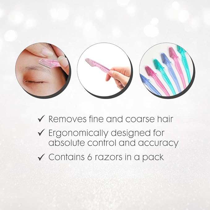 Ardell Pro Brow for Trim & Shape, Eyebrow Razor Trimmer, and Shaper with Cover, Facial Hair Removal for Women, Dermaplaning Shaver - 6 counts in 1 pack