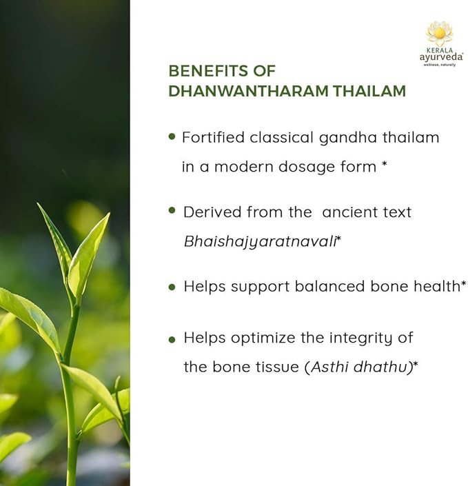 Kerala Ayurveda Dhanwantharam Thailam Ayurvedic Massage Oil (6.76 Fl Oz) | Herbal Body Oil for Daily Self-Massage | Supports Joint & Muscle Comfort | Moisturizing Adaptogen Oil for Body & Skin Care