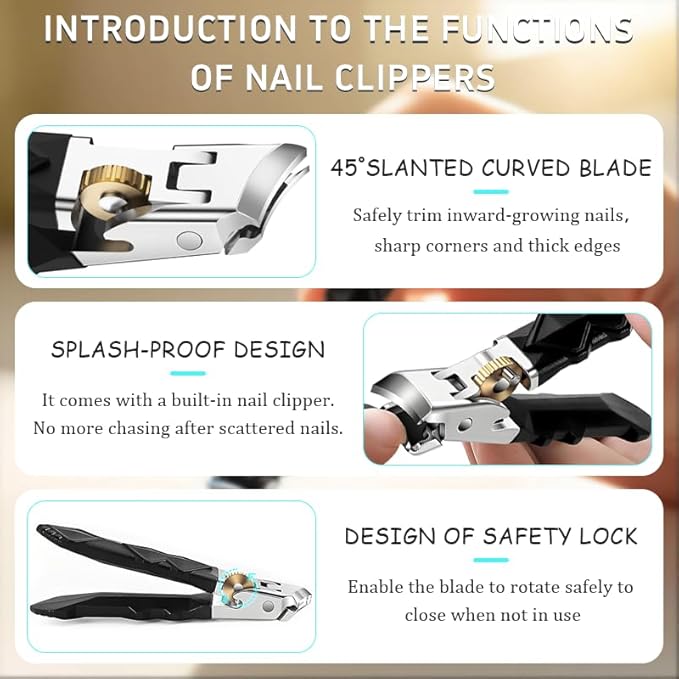 Medical Grade Orthoclip Toenail Clippers Set - Wide Jaw & Angled Tip Clippers for Thick & Ingrown Toenails, with Safety Lock & Nail File, for Easy Elderly & Diabetic Foot Care Kit