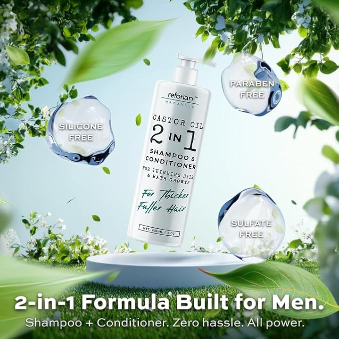 Castor Oil 2-in-1 Shampoo and Conditioner – Strengthen & Restore Hair | Clean, Sulfate-Free Formula for Thinning, Dry, or Color-Treated Hair | Volume, Softness & Scalp Health | 8oz