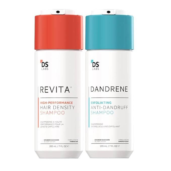 DS LABORATORIES Dandrene Anti-Dandruff & Revita Exfoliating Shampoo - For Itchy, Dry Scalp & Dandruff Treatment, Hair Thickening With DHT Blocker & Biotin