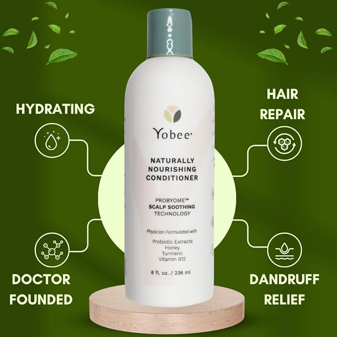 Yobee Hair Conditioner - Dry, Itchy Scalp & Dandruff Relief - Hydrating with Para Probiotics, Organic Honey, Turmeric, Vitamin B12, Coconut & Avocado Oil - Adults & Children | Doctor Formulated